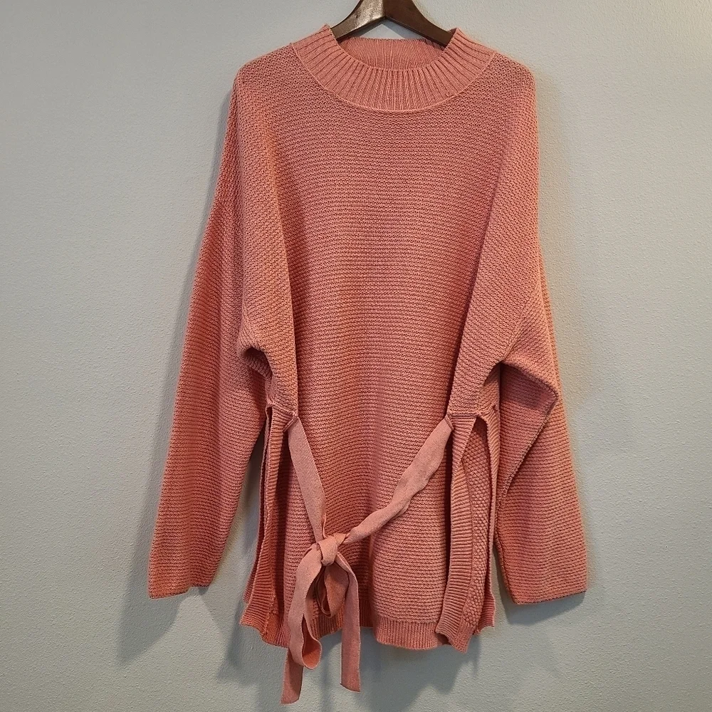Free People Beach Byron Coral Belted Oversized Sweater